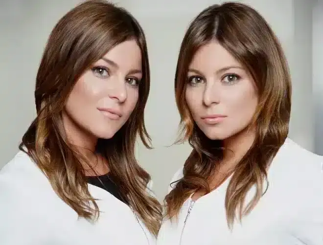 Adrianna and Marisa Martino looking ageless, posing for their company they founded, Skinney Medspa.