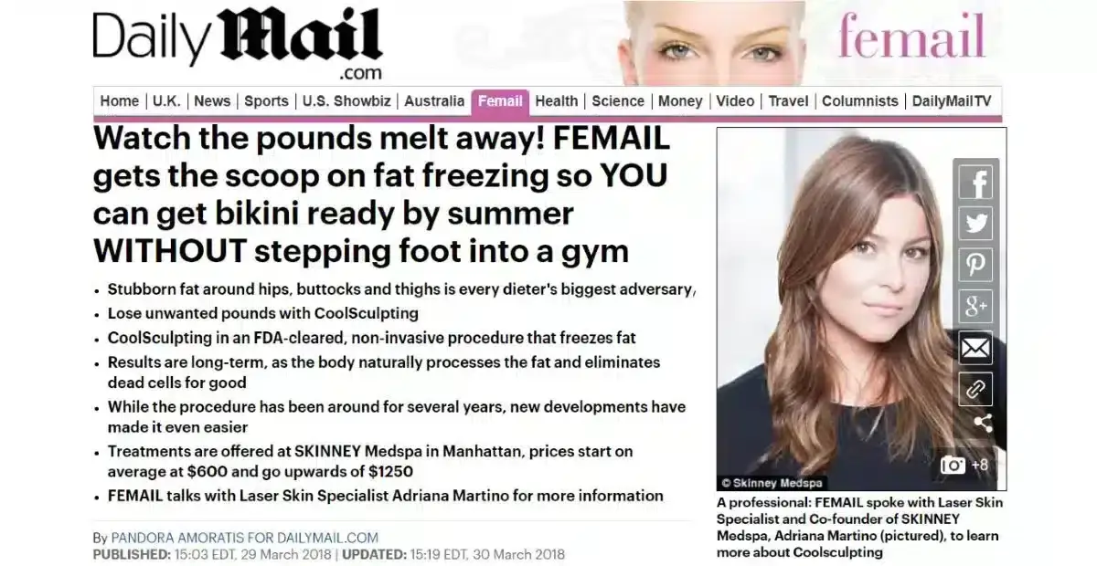 Get Beach Body Ready Without the Gym! Daily Mail interviews CoolSculpting Expert Adriana Martino